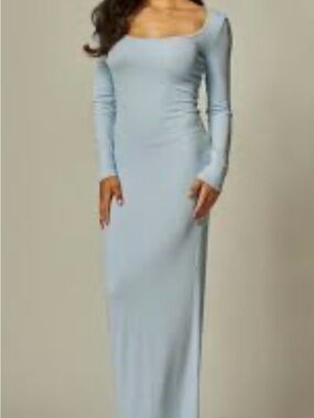 wild fable Light Gray Square-Neck Long Sleeve Maxi Dress